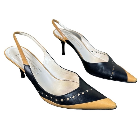SERGIO ROSSI Vintage Two-Toned Leather Pointed Toe Slingback Pumps - Picture 3 of 9